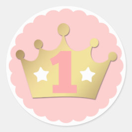 Eerste verjaardag Gouden Prinses Kroon & Shabby Ro Ronde Sticker