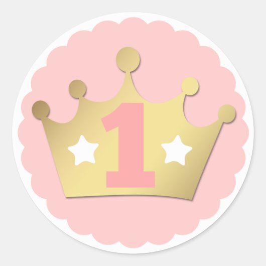 Eerste verjaardag Gouden Prinses Kroon & Shabby Ro Ronde Sticker (Voorkant)