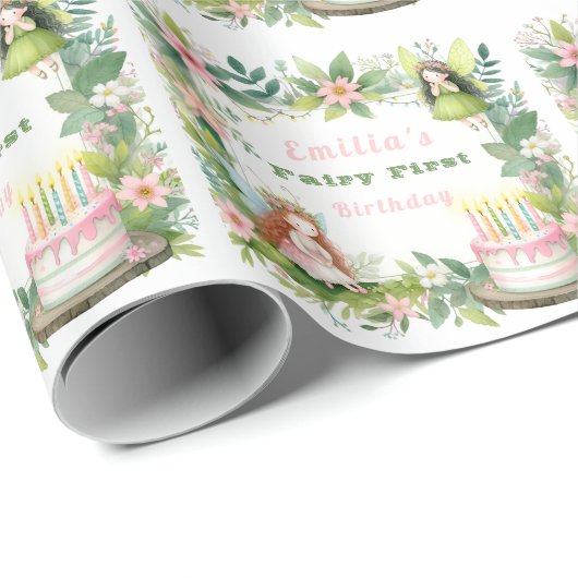 Eerste verjaardag Groene Pastel Fee - Cadeaupapier (Rol Hoek)