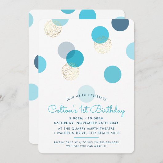 EERSTE VERJAARDAG grote confetti vlekken jongen bl Kaart (Voorkant / Achterkant)