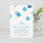 EERSTE VERJAARDAG grote confetti vlekken jongen bl Kaart (Staand voorkant)