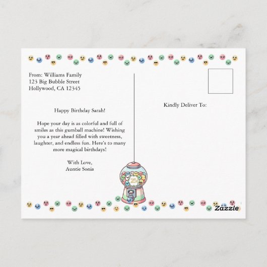 Eerste Verjaardag Gumball Machine Grappig Schattig Briefkaart (Achterkant)