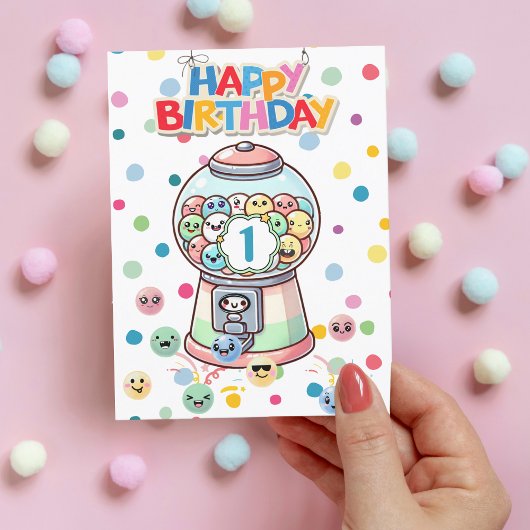 Eerste Verjaardag Gumball Machine Grappig Schattig Briefkaart