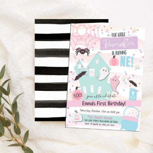 Eerste verjaardag Halloween Pastel Kleine Pompoen Kaart