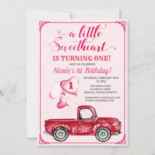 Eerste verjaardag harten ballon rode vrachtwagen u kaart (Voorkant)