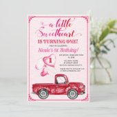Eerste verjaardag harten ballon rode vrachtwagen u kaart (Staand voorkant)