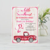 Eerste verjaardag harten ballon vrachtwagen uitnod kaart (Staand voorkant)