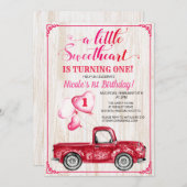 Eerste verjaardag harten ballon vrachtwagen uitnod kaart (Voorkant / Achterkant)