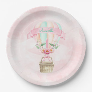 Eerste verjaardag Heet Luchtballon Mint Roze Perzi Papieren Bordje