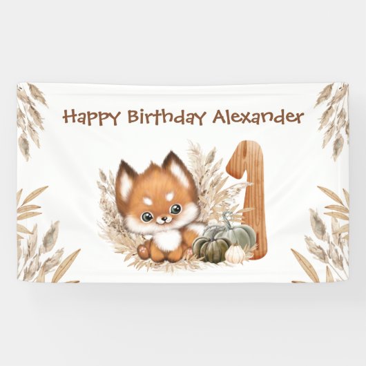 Eerste verjaardag Herfst Little Fox Boy Banner (Horizontaal)