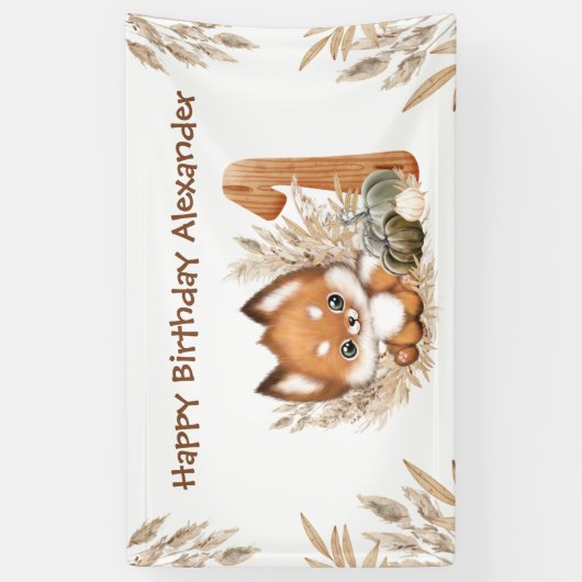 Eerste verjaardag Herfst Little Fox Boy Banner (Verticaal)