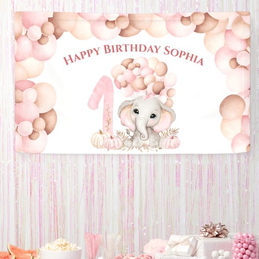 Eerste Verjaardag Herfst Olifant Meisje Ballonnen  Spandoek
