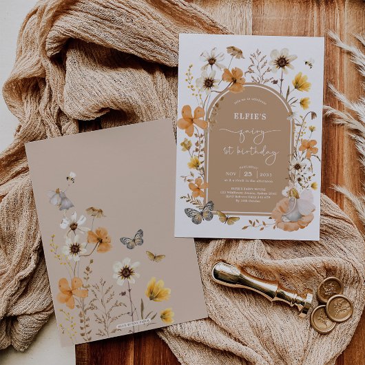 Eerste verjaardag herfst wilde bloemen feest blond kaart