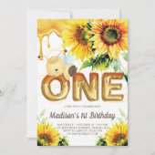 Eerste Verjaardag Honingbij Verjaardag Zonnebloem Kaart (Voorkant)