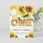 Eerste Verjaardag Honingbij Verjaardag Zonnebloem Kaart (Staand voorkant)