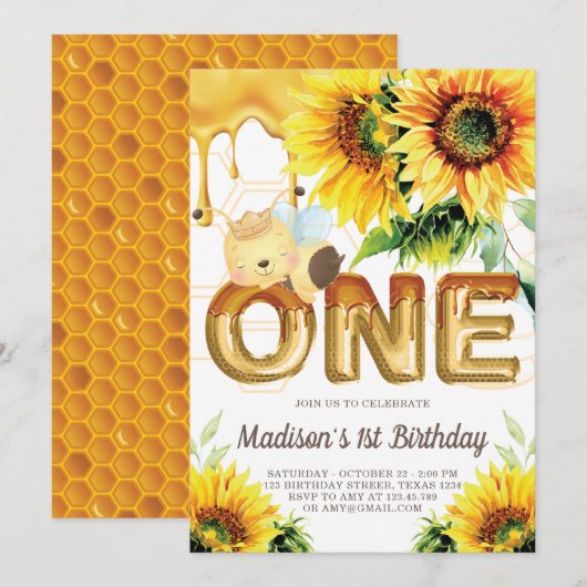 Eerste Verjaardag Honingbij Verjaardag Zonnebloem Kaart (Voorkant / Achterkant)