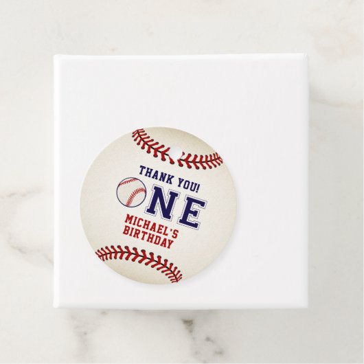 Eerste verjaardag, honkbal bedankjes labels (In situ)