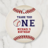 Eerste verjaardag, honkbal bedankjes labels (Voorkant)