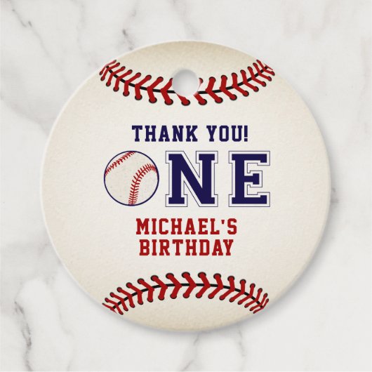 Eerste verjaardag, honkbal bedankjes labels (Voorkant)