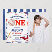 Eerste verjaardag honkbal foto uitnodiging  (Voorkant / Achterkant)