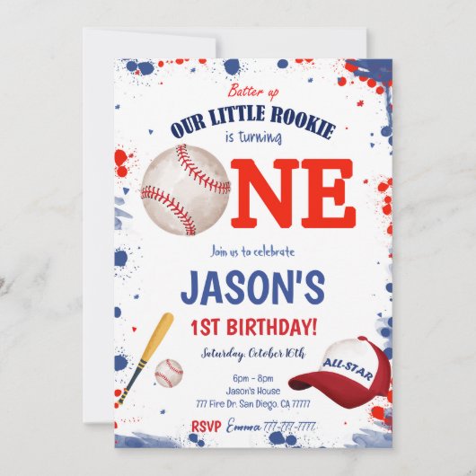 Eerste verjaardag honkbal uitnodiging (Voorkant)