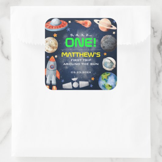 Eerste verjaardag in de buitenruimte vierkante sticker (Tas)