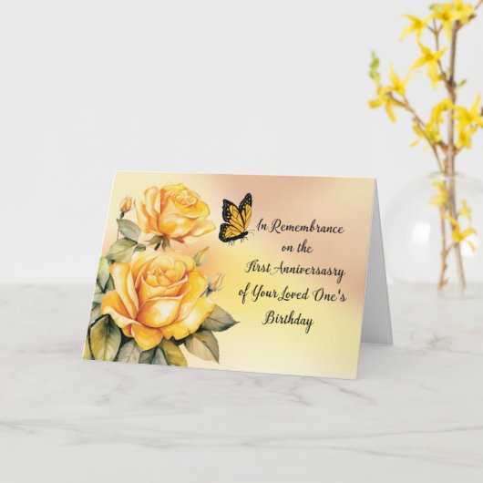 Eerste verjaardag in herinnering gele rozen met Mo Kaart (Gele Bloem)