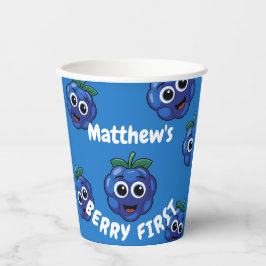 Eerste Verjaardag Jongen Blauwe Berry 1e Papieren Bekers