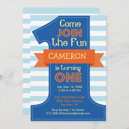 Eerste Verjaardag Jongen Blauwe Verjaardag Party U Kaart (Voorkant / Achterkant)