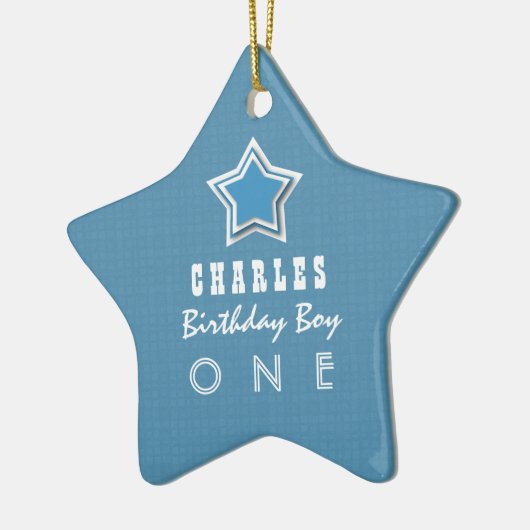 Eerste verjaardag Jongen Eén jaar oude blauwe ster Keramisch Ornament (Links)