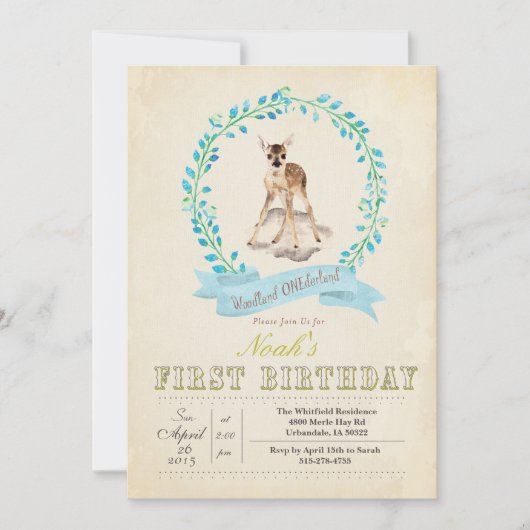 Eerste Verjaardag Jongen Herten uitnodiging (Voorkant)