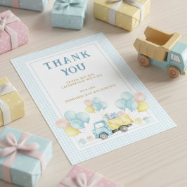 Eerste verjaardag jongen met kiepwagen bedankkaart