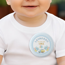Eerste verjaardag jongen met kiepwagen ronde button 3,2 cm