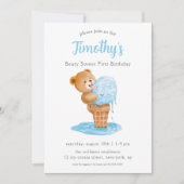 Eerste verjaardag jongen teddybeer ijs kaart (Voorkant)