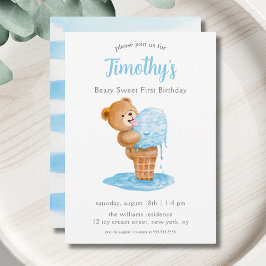 Eerste verjaardag jongen teddybeer ijs kaart