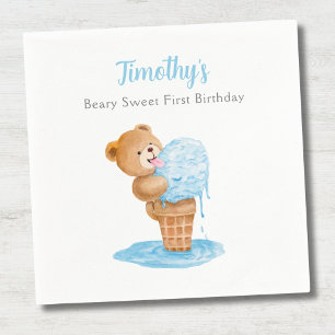Eerste verjaardag jongen teddybeer ijs servet