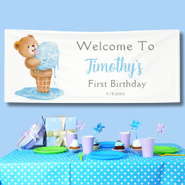 Eerste verjaardag jongen teddybeer ijs spandoek