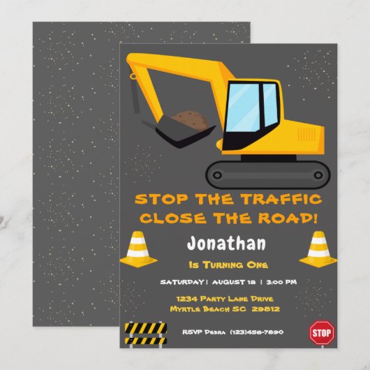 Eerste Verjaardag Jongens Bouwfeest Kaart (Voorkant / Achterkant)