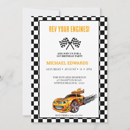 Eerste verjaardag jongens race auto uitnodigingen (Voorkant)
