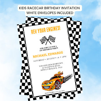 Eerste verjaardag jongens race auto uitnodigingen