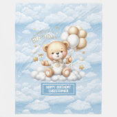 Eerste verjaardag jongensdeken met blauwe gouden t fleece deken (Voorkant)