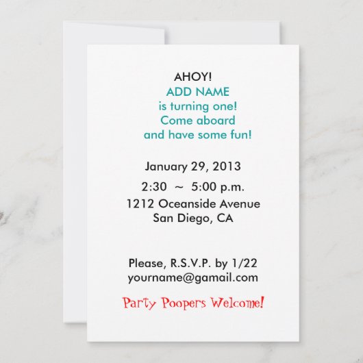 eerste verjaardag kaart (Achterkant)