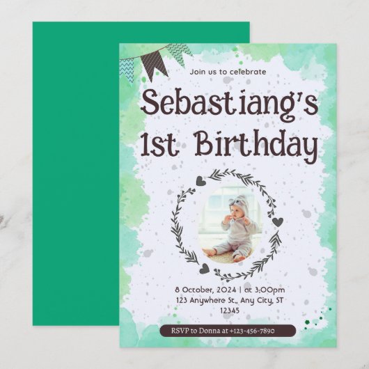 Eerste verjaardag kaart (Voorkant / Achterkant)