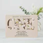 Eerste verjaardag katoen alfabet uitnodiging (Staand voorkant)