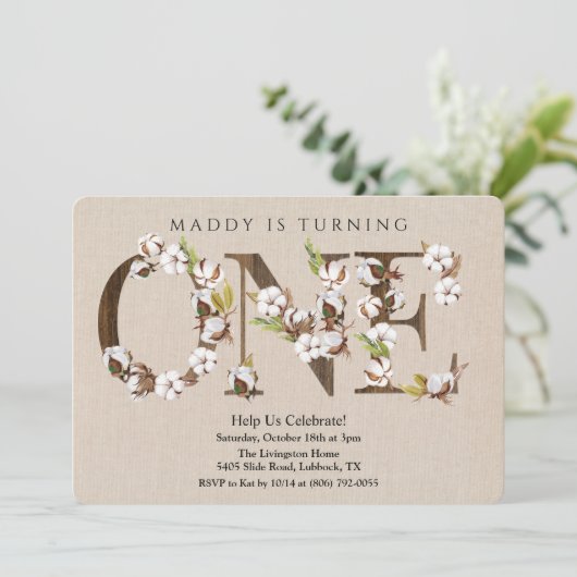 Eerste verjaardag katoen alfabet uitnodiging (Staand voorkant)