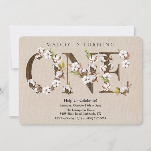 Eerste verjaardag katoen alfabet uitnodiging (Voorkant)