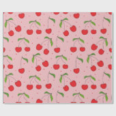 Eerste verjaardag kersen roze en rood cadeaupapier (Vlak)