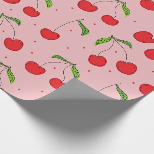 Eerste verjaardag kersen roze en rood cadeaupapier (Hoek)