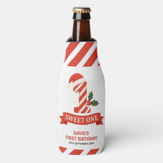 Eerste Verjaardag Kerst Sweet One Flesjeskoeler (Fles Voorkant)