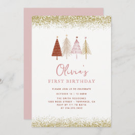 Eerste verjaardag kerstboomwinter kaart